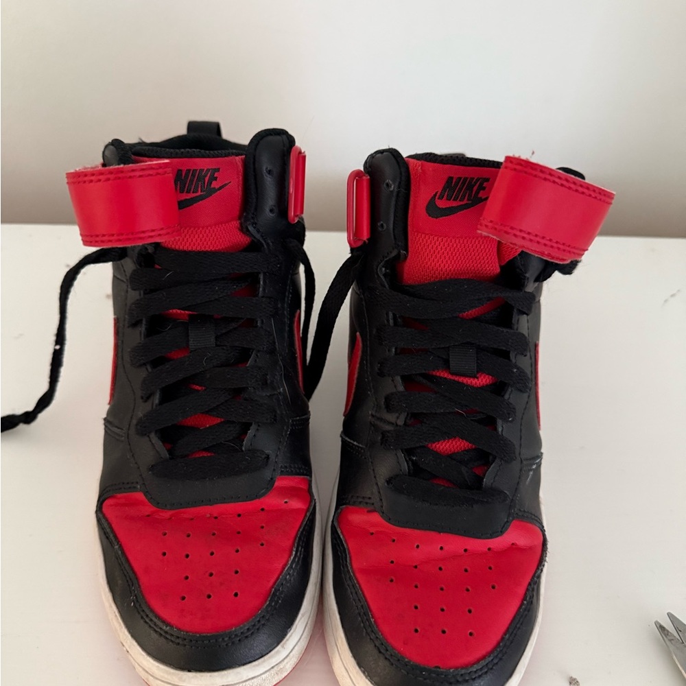 Nike Kids 5.5Y Black and Red High-Top Sneakers